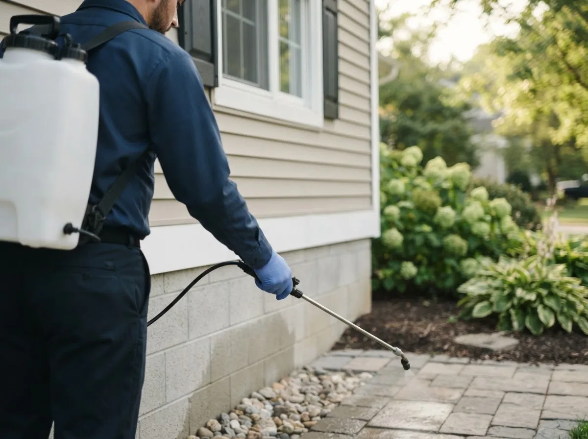 Pest control technician inspecting a home in Holdingford, MN